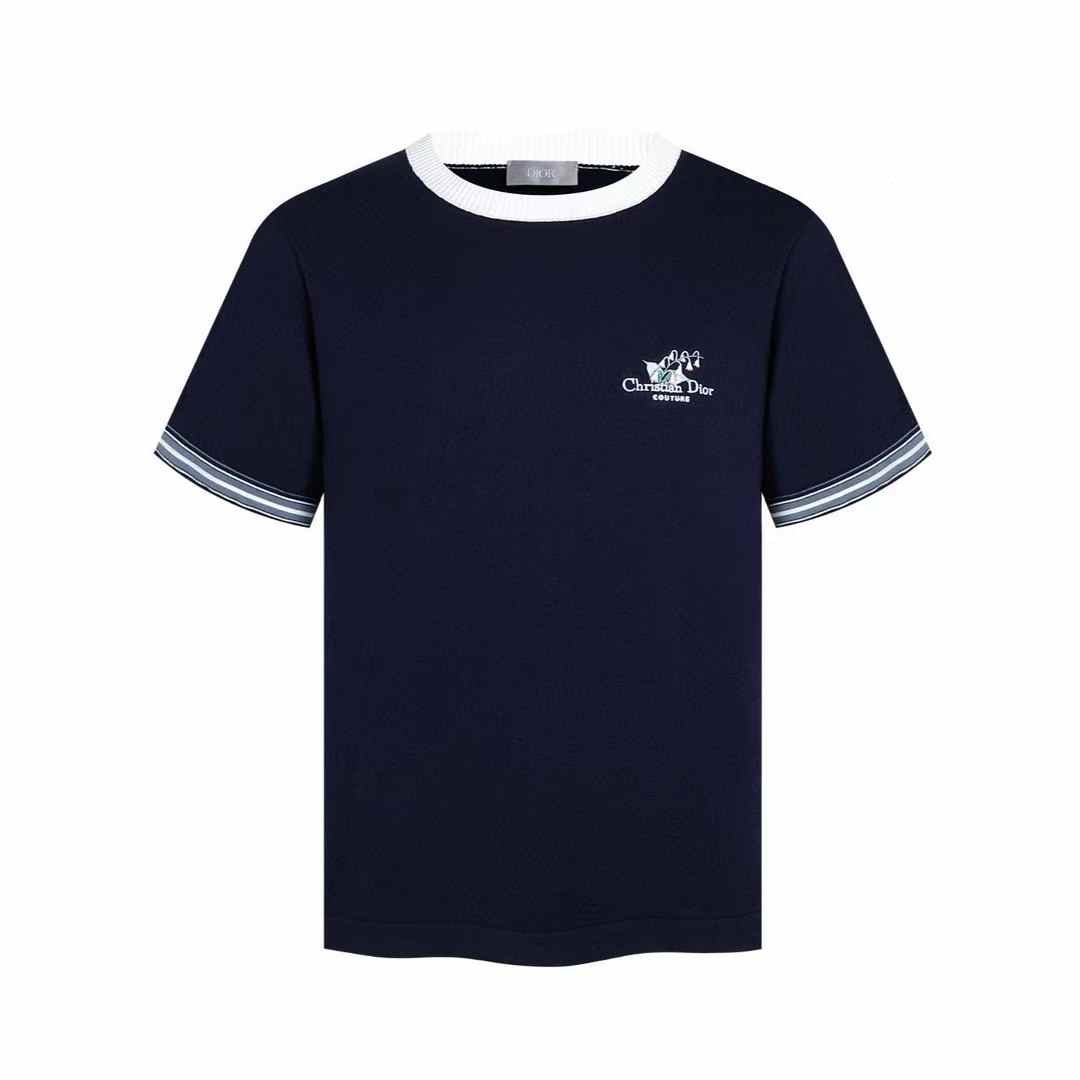 Dior Couture Lily of the Valley T-shirt in navy blue cotton and cashmere jersey