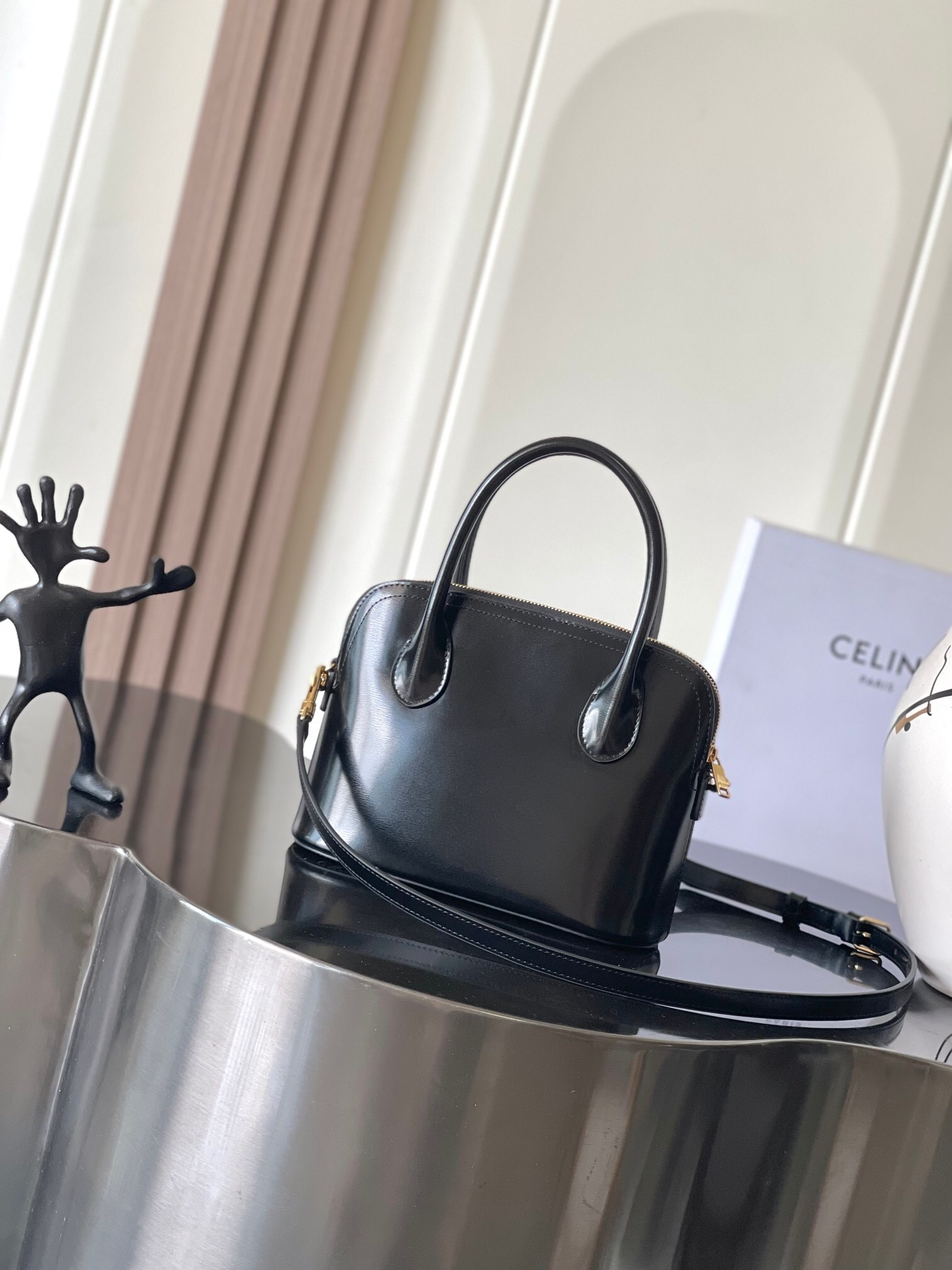 Celine Mini Honorine bag in shiny black calfskin leather