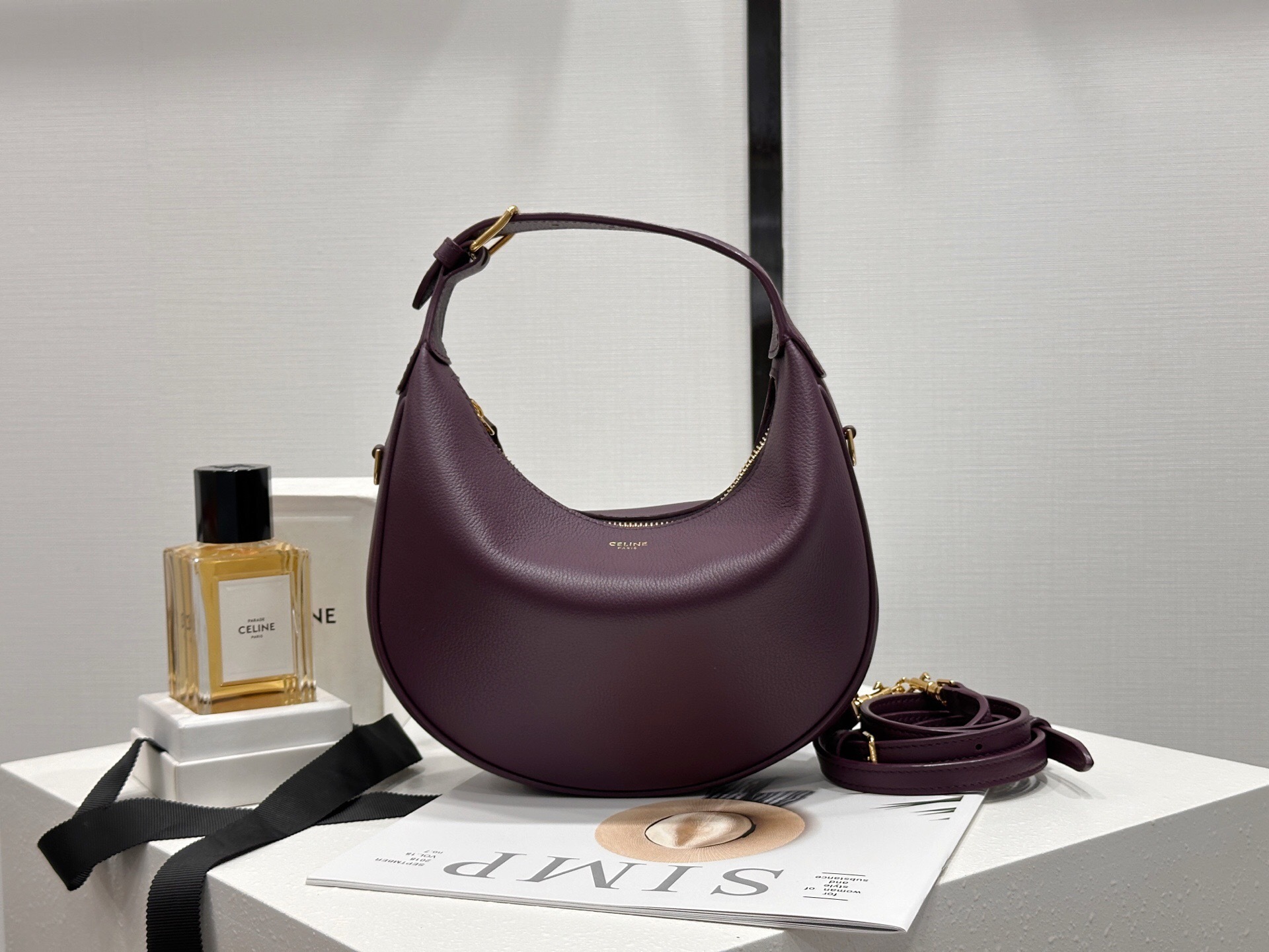 Celine Teen Lulu bag in deep burgundy grained calfskin leather
