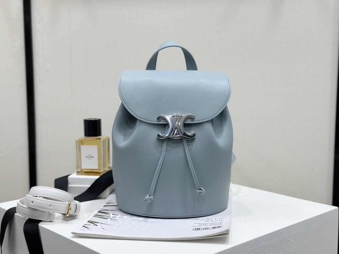Celine "Bonnie" backpack in smooth calfskin leather and ice blue color