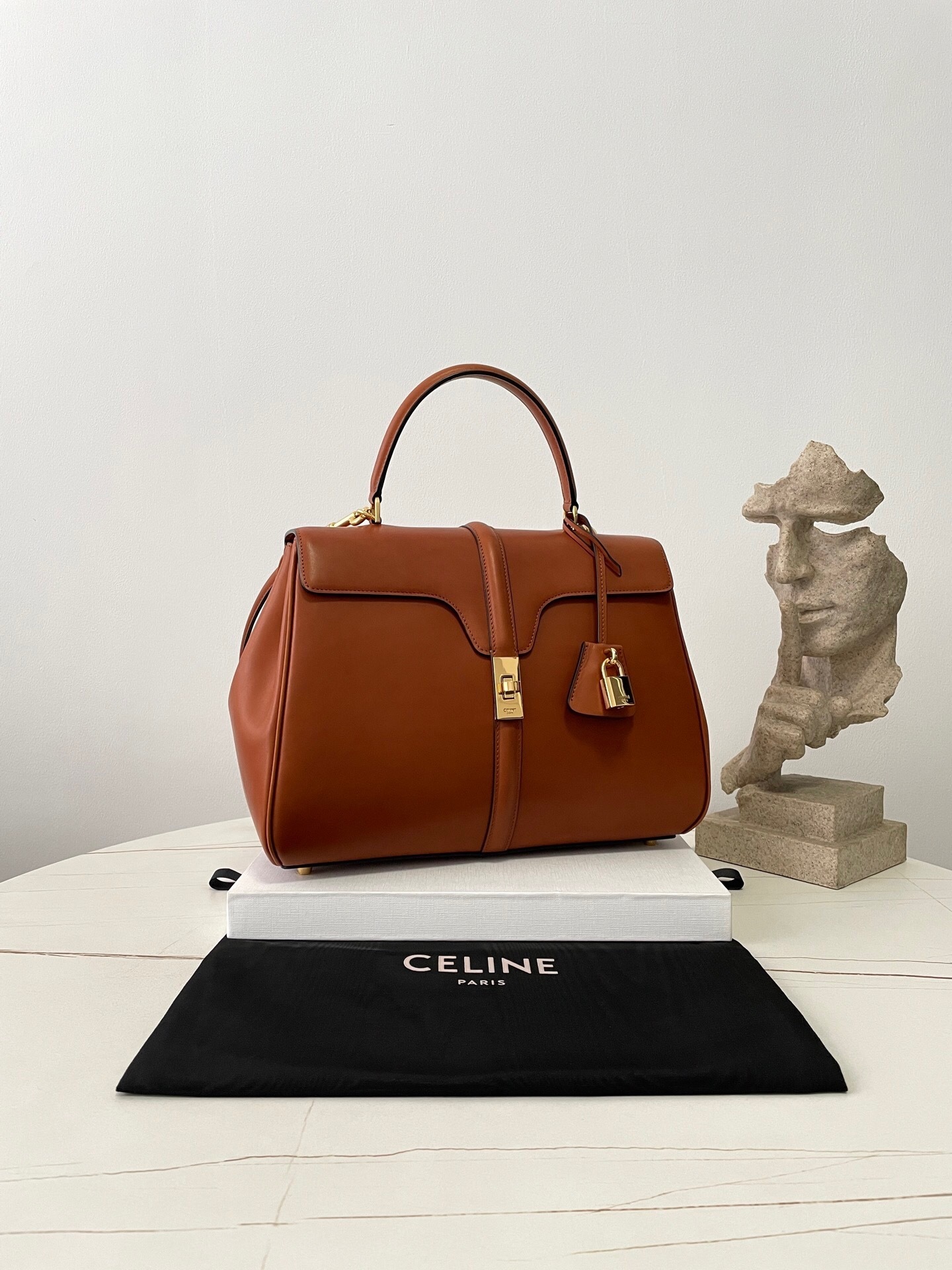 Celine Classique 16 bag in natural calfskin leather and a tan color