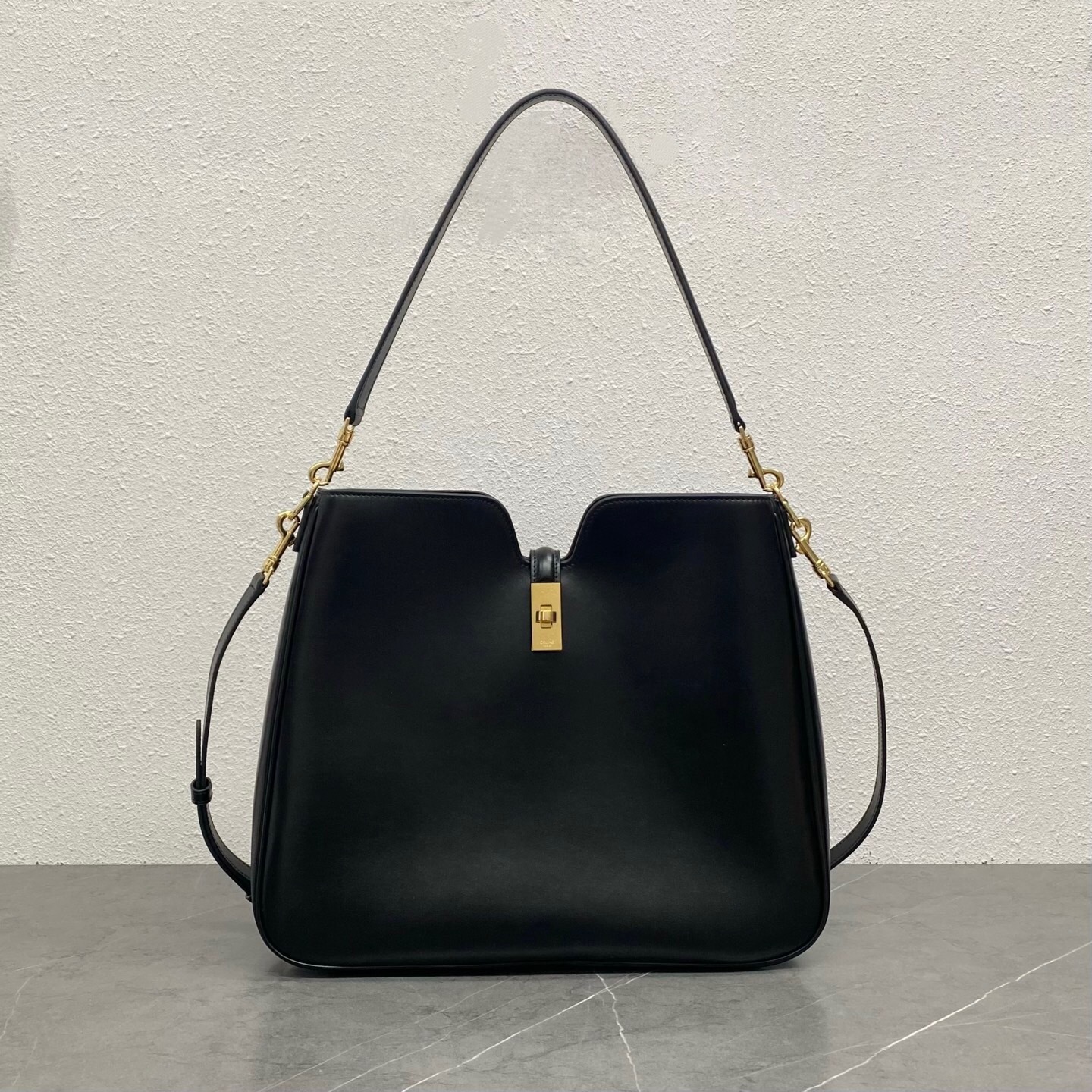 Celine Medium Camille 16 soft bag in black smooth calfskin leather