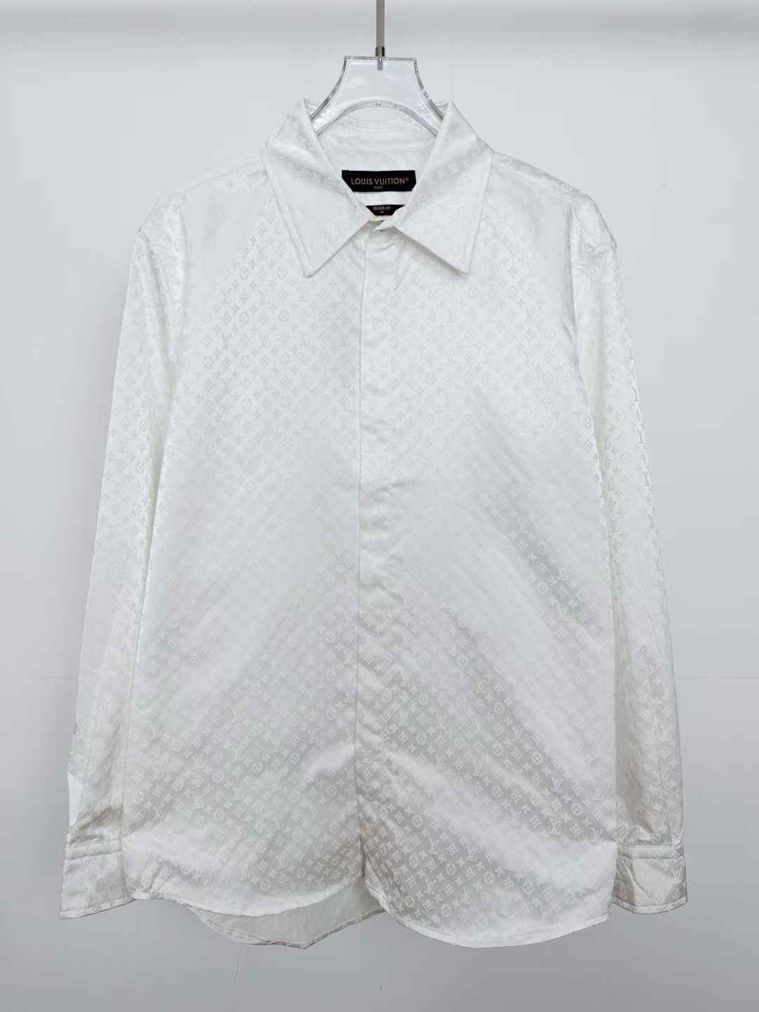 LV white long-sleeved cotton shirt with a tone-on-tone jacquard Monogram motif