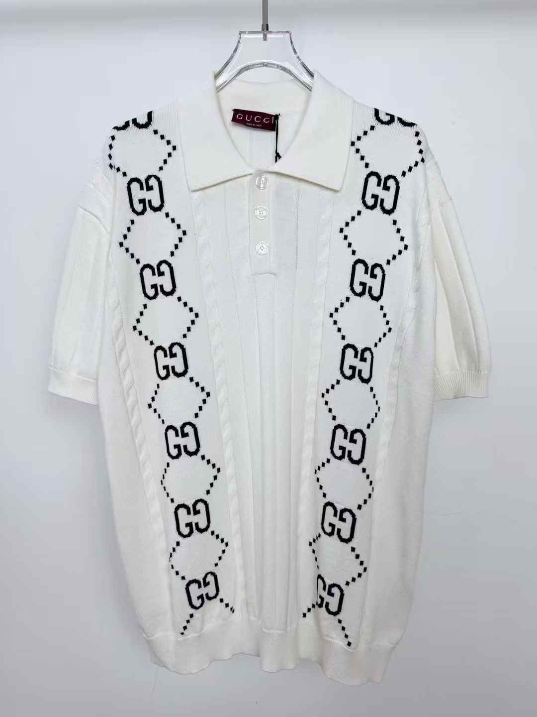 Gucci Men's GG Argyle Polo Shirt in ivory