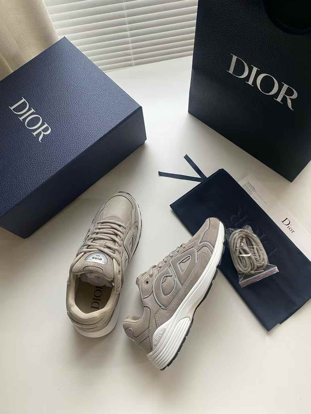 Dior B30 sneakers in a gray technical mesh and technical fabric colorway