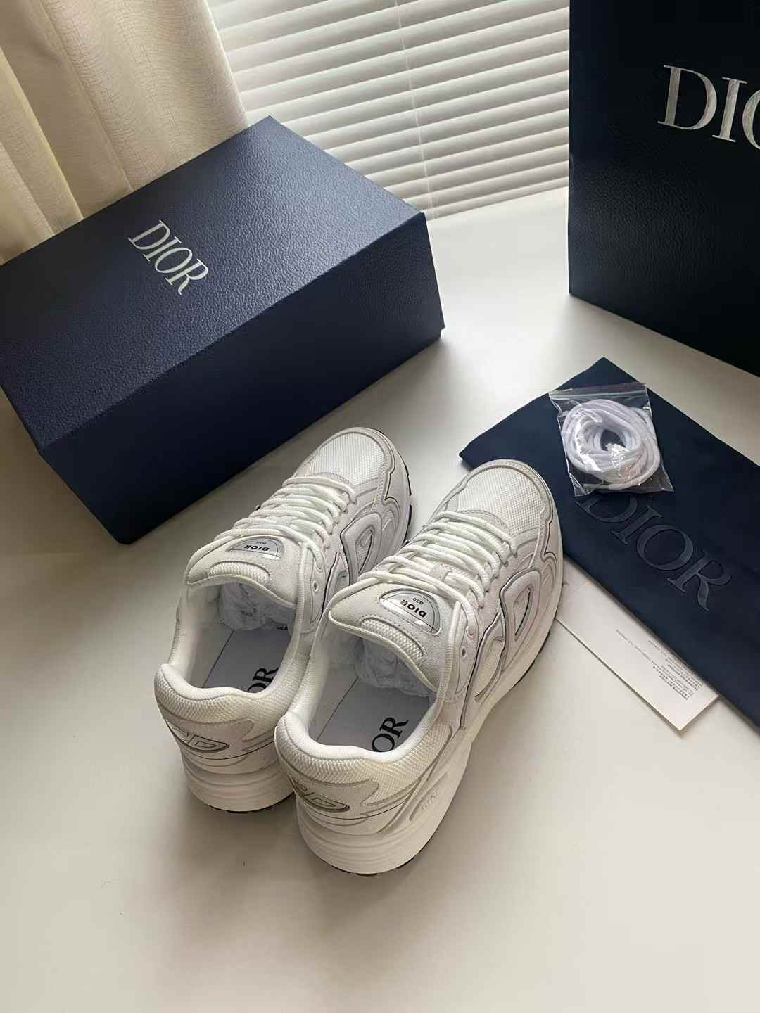 Dior B30 sneaker in white technical mesh and white technical fabric