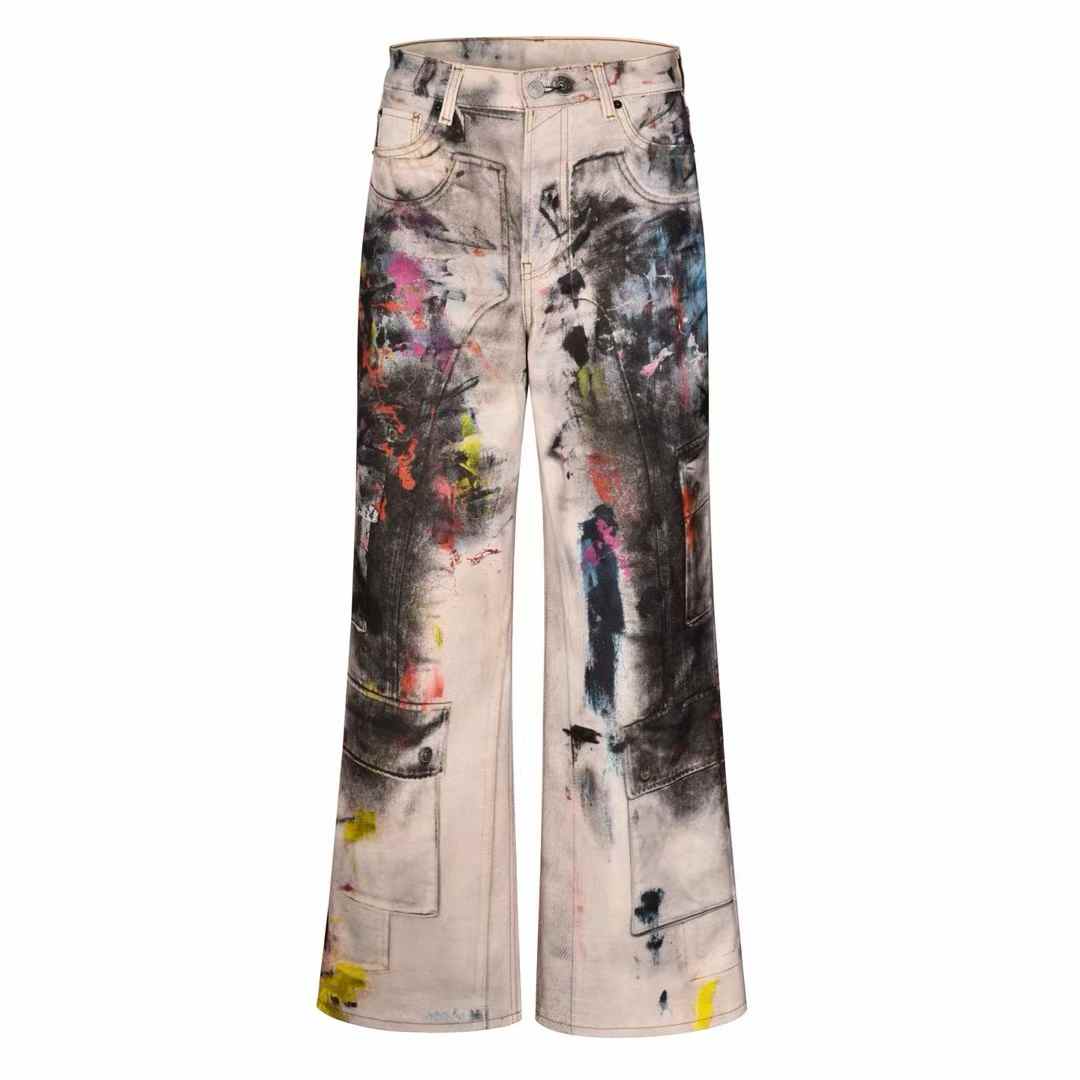 Acne Studios 1981 Trompe L'oeil wide-leg jeans in a white/multi color with a painted effect print