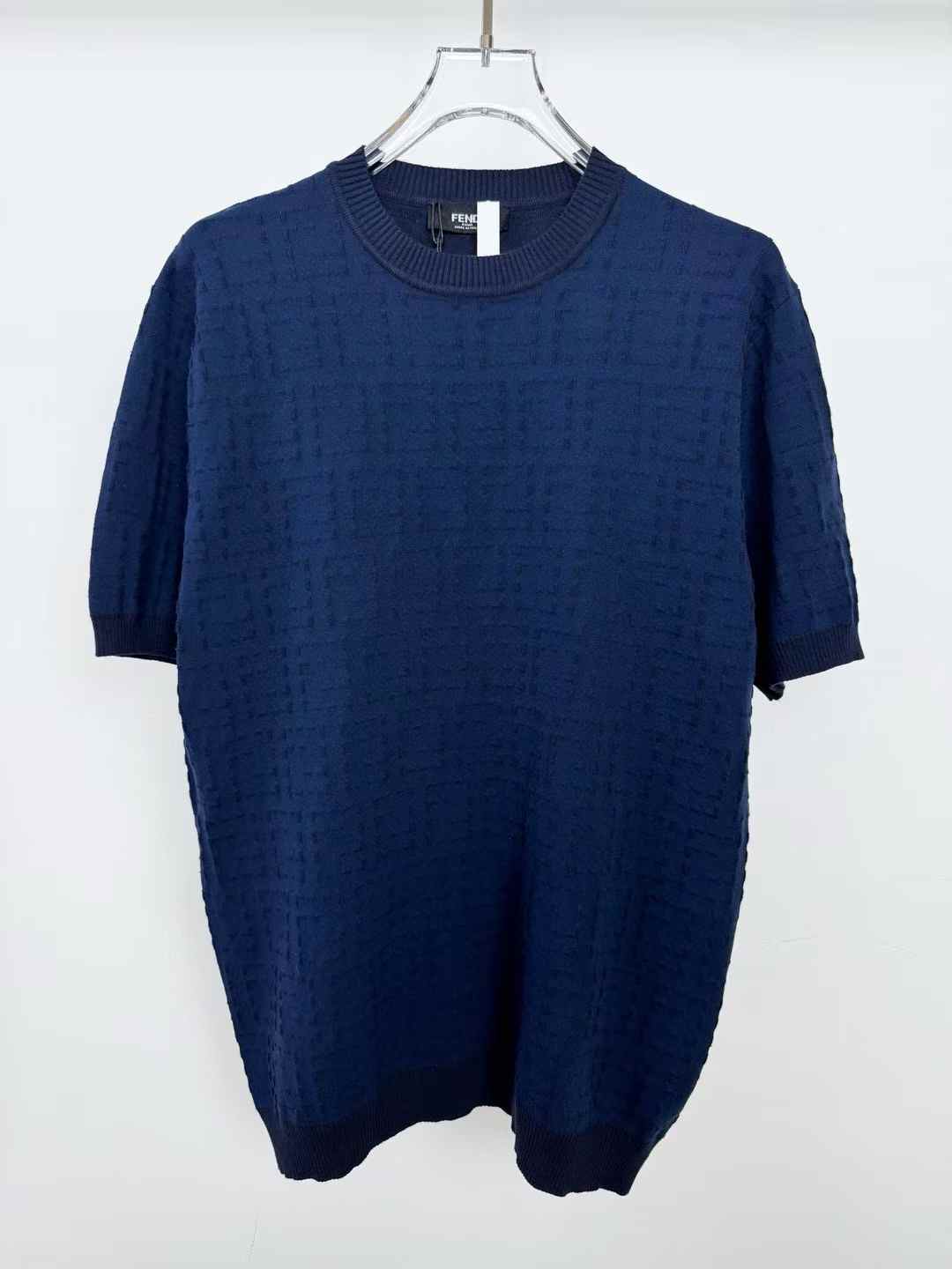 Fendi Selleria short-sleeved pullover in navy blue with an all-over jacquard pattern