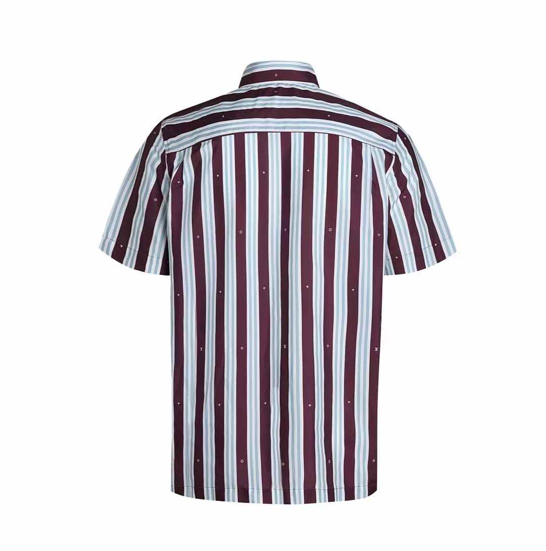 LV Striped Short-Sleeved Shirt in the "LV Boat Stripes" motif, crafted from a cotton-silk blend fabric