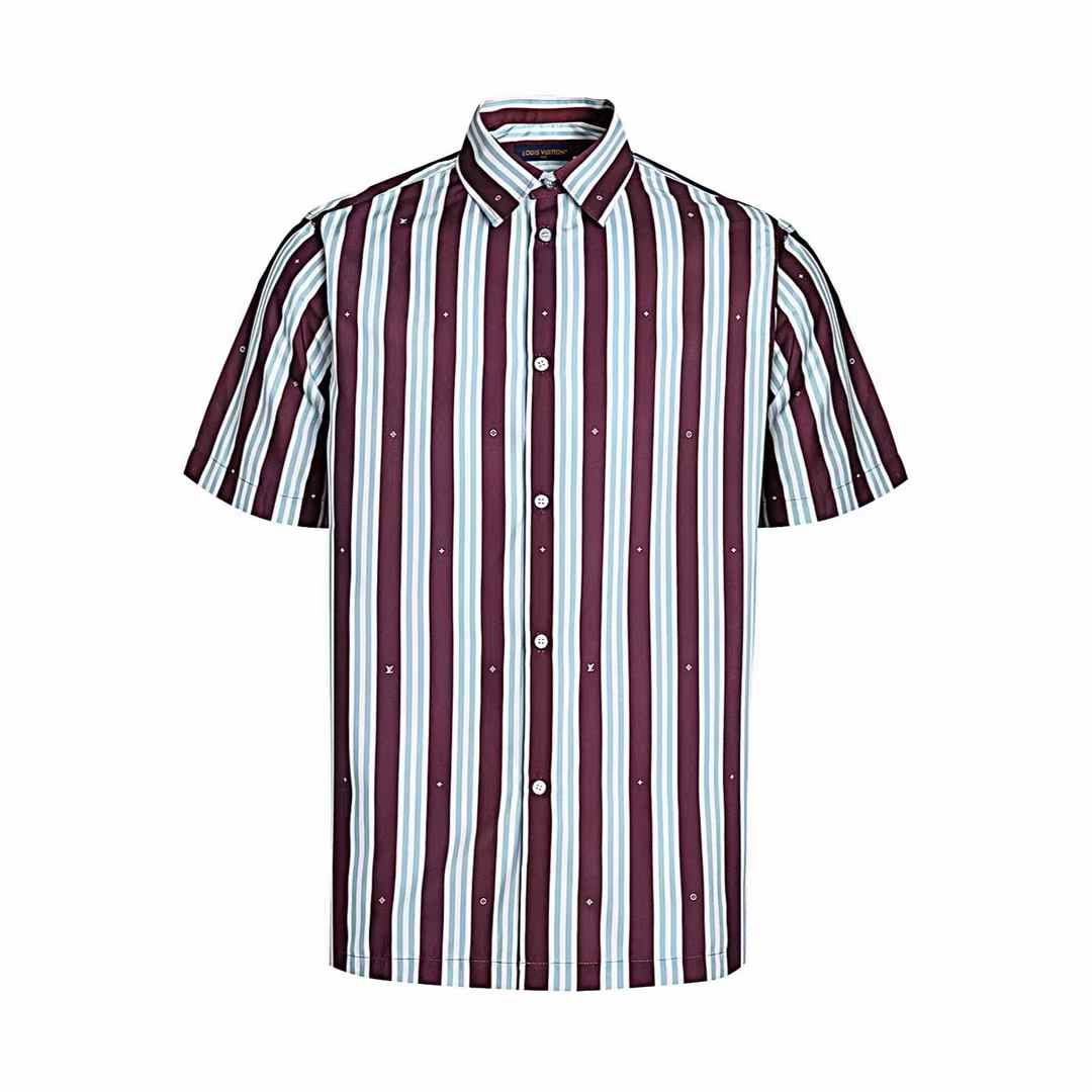 LV Striped Short-Sleeved Shirt in the "LV Boat Stripes" motif, crafted from a cotton-silk blend fabric