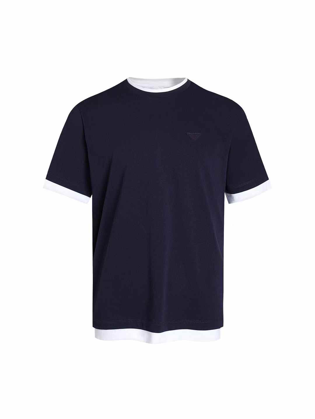 Prada navy blue cotton layered-look T-shirt with white trim