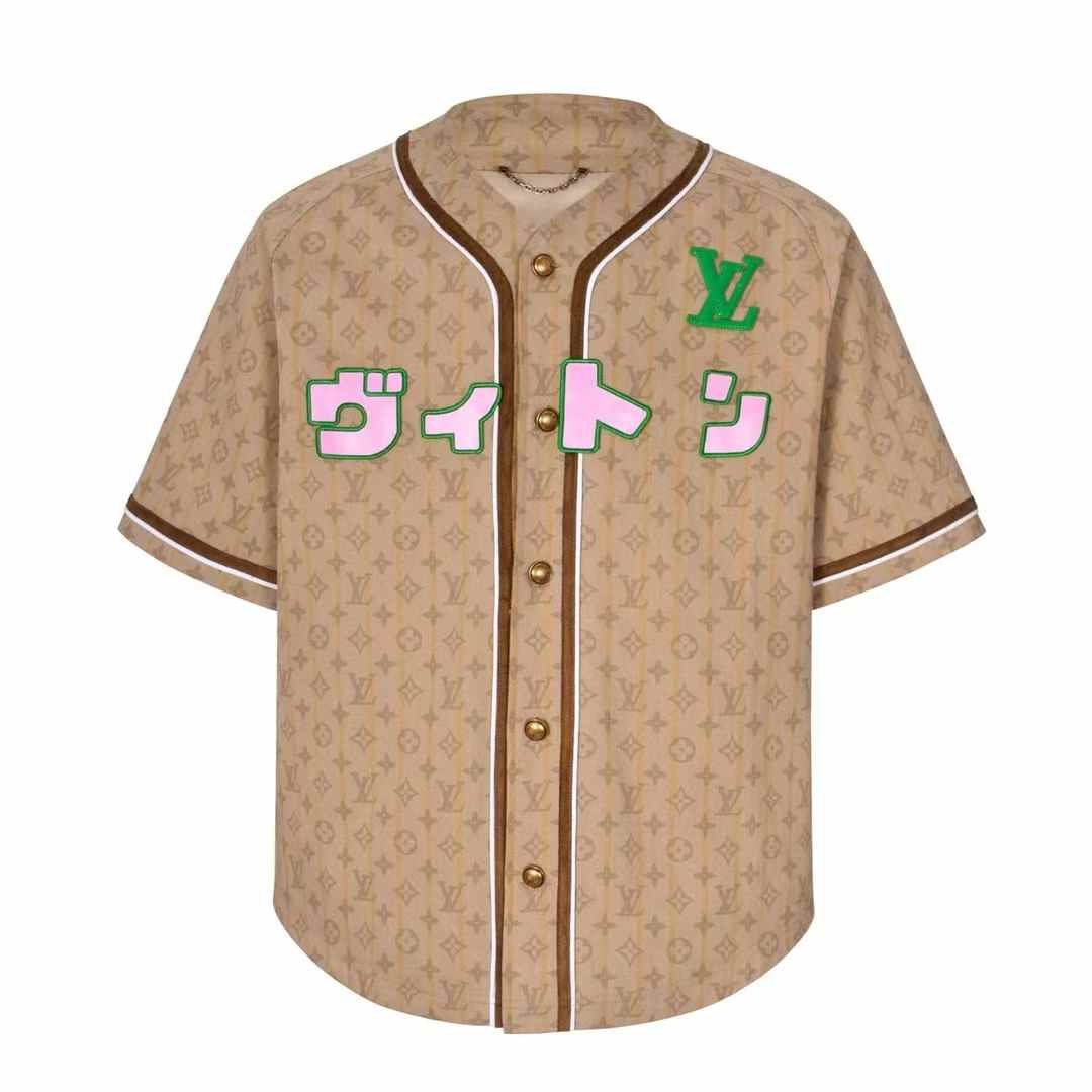 LV x Nigo Leather Baseball Shirt in beige