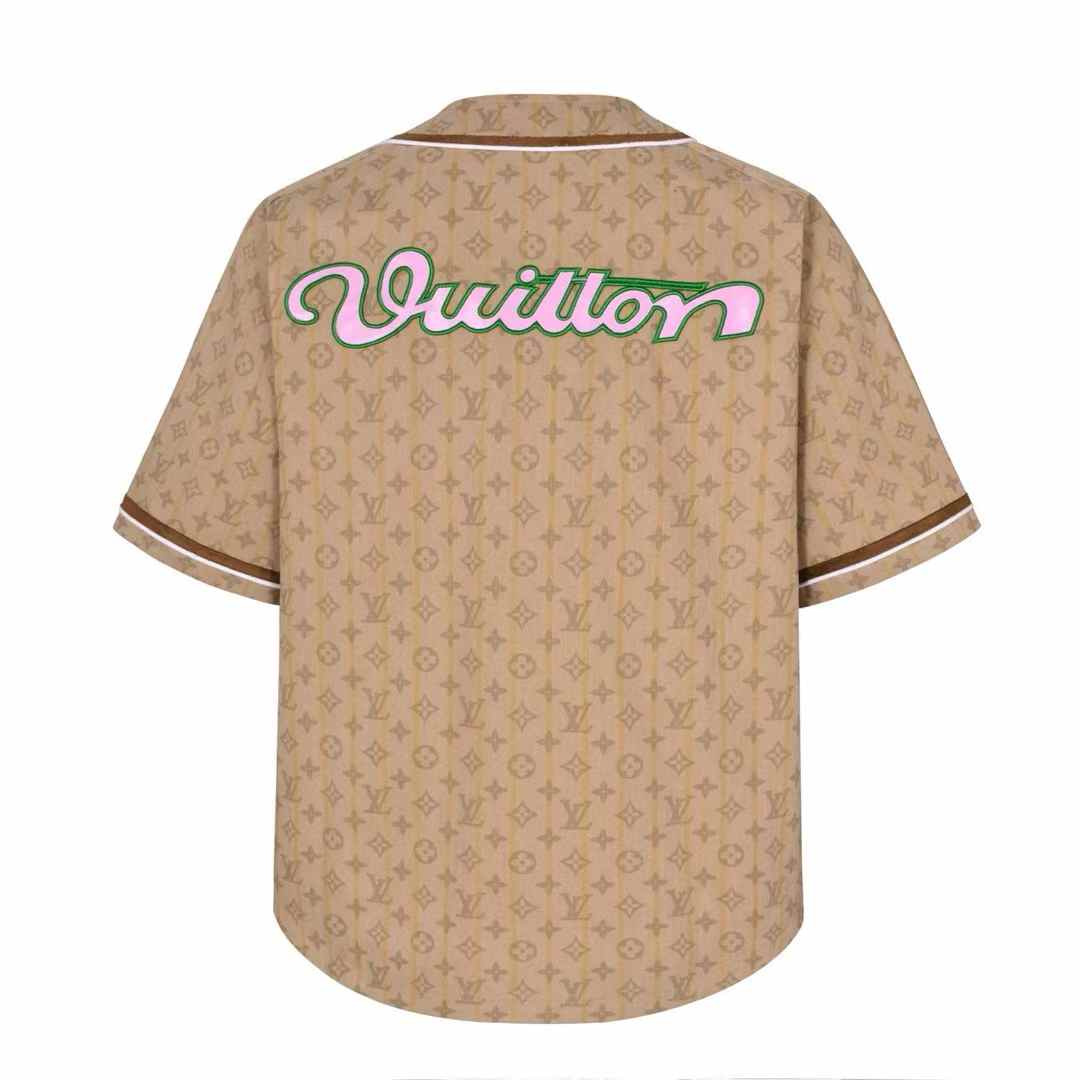 LV x Nigo Leather Baseball Shirt in beige