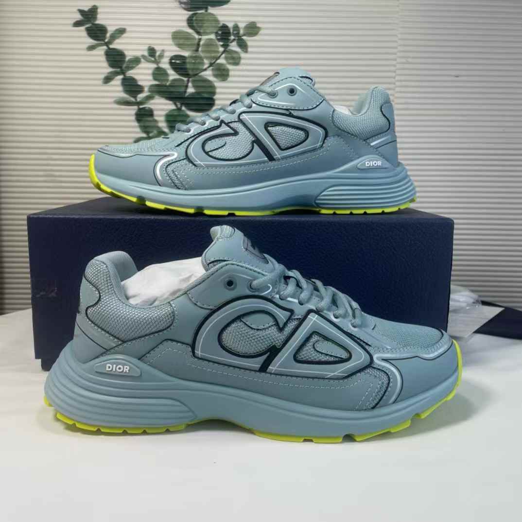Dior B30 sneakers in blue with a neon yellow sole