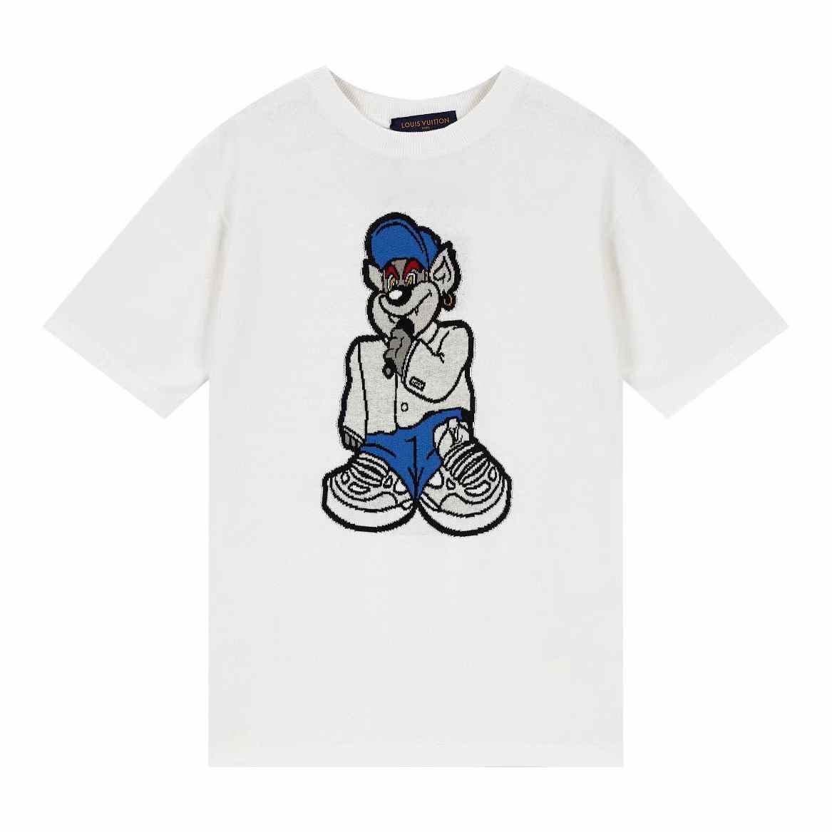 LV Embroidered Short-Sleeved T-shirt in Milky White