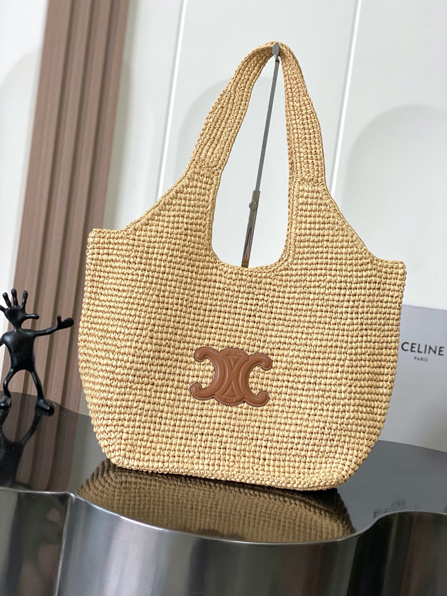 Celine Classic Panier Shopper Cabas bag in raffia and calfskin
