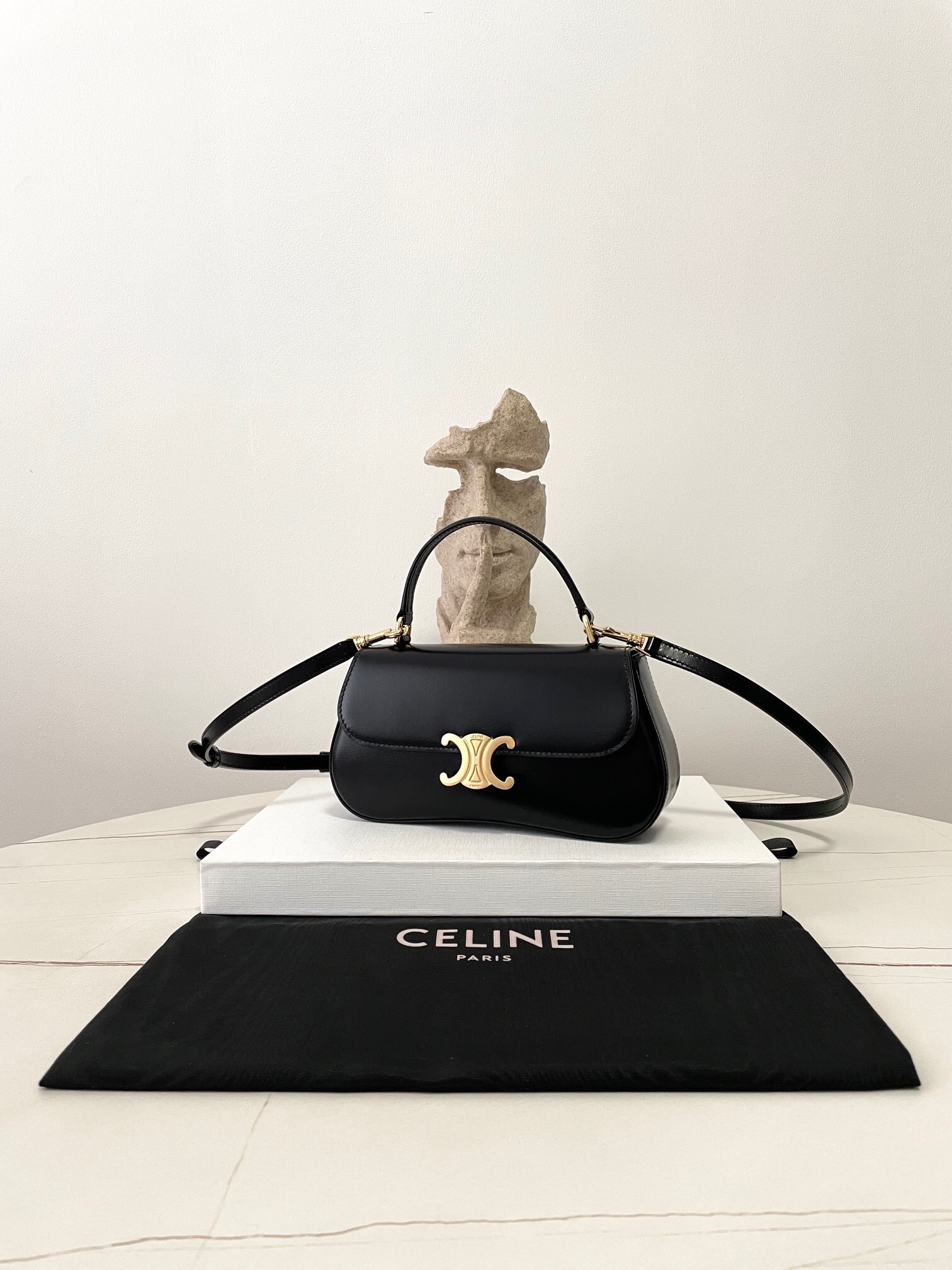 Celine Teen Triomphe bag in black shiny calfskin leather
