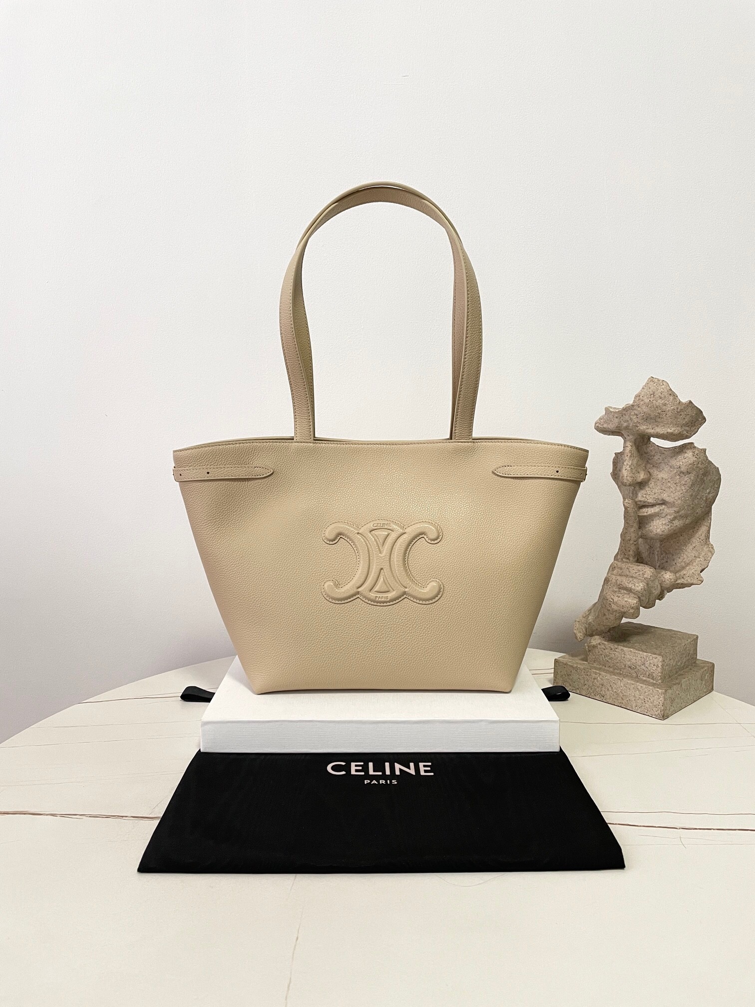 Celine Small Cabas Anaïs Cuir Triomphe tote bag in beige grained calfskin leather