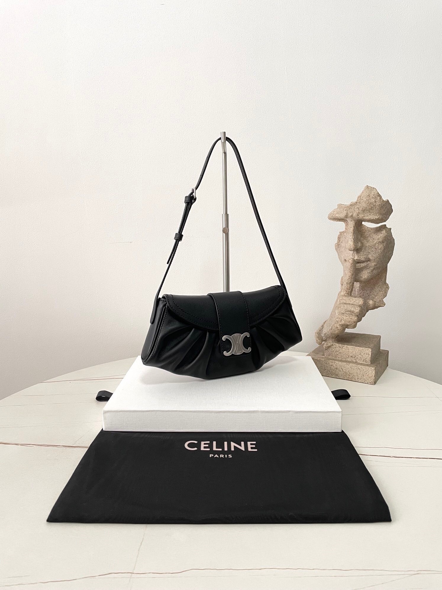 Celine Polly medium model handbag in black leather