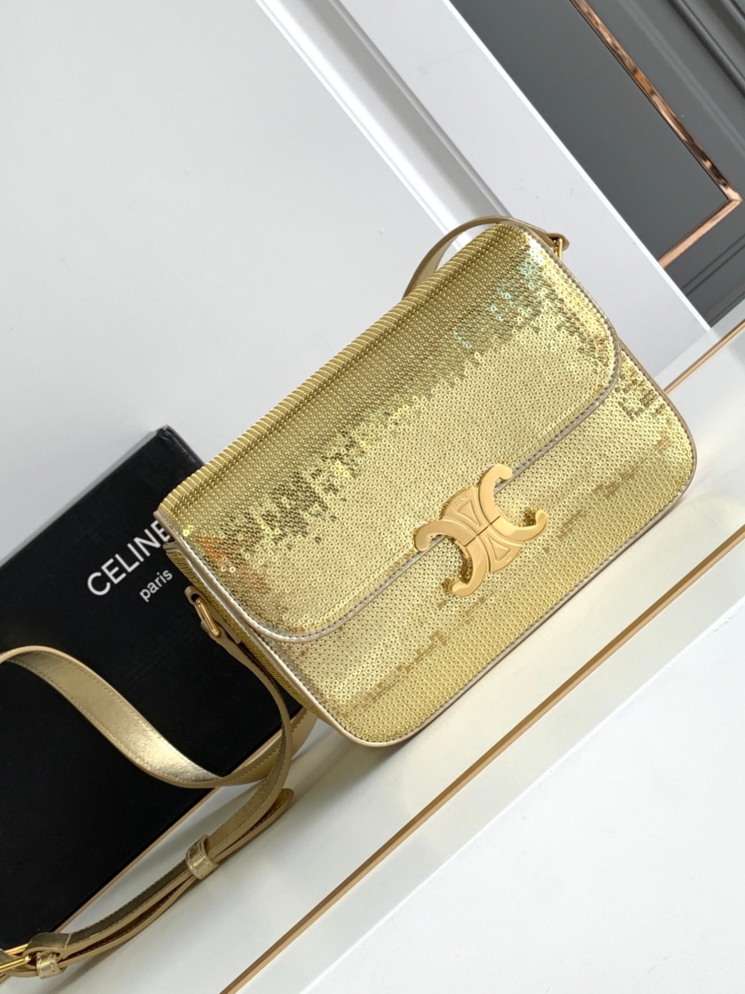 Celine Mini Triomphe Sequins and Calfskin shoulder bag