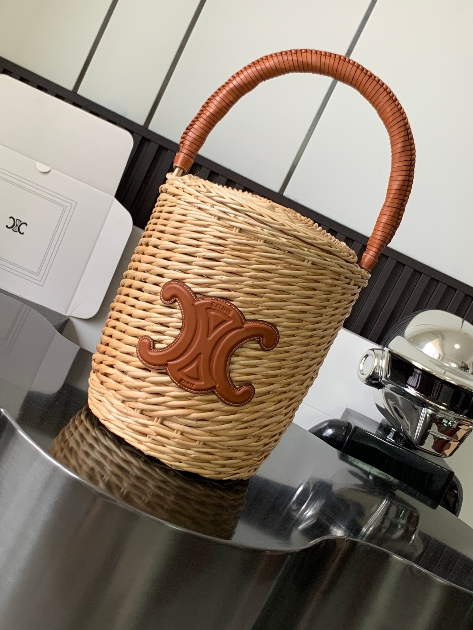 Celine Basket in Wicker and Calfskin Leather Brown bag - for Women