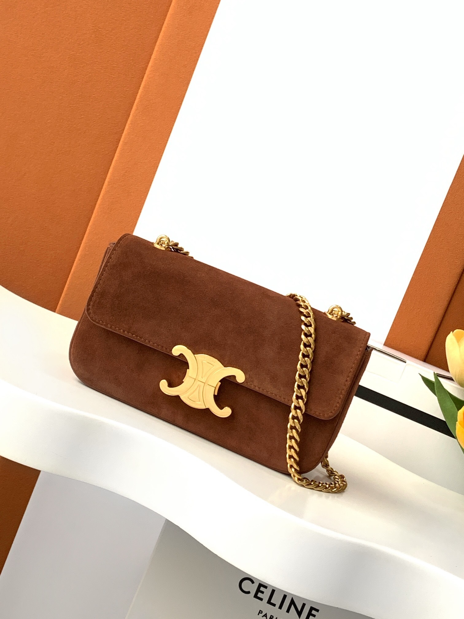 Celine Limited Edition Claude brown suede chain shoulder bag