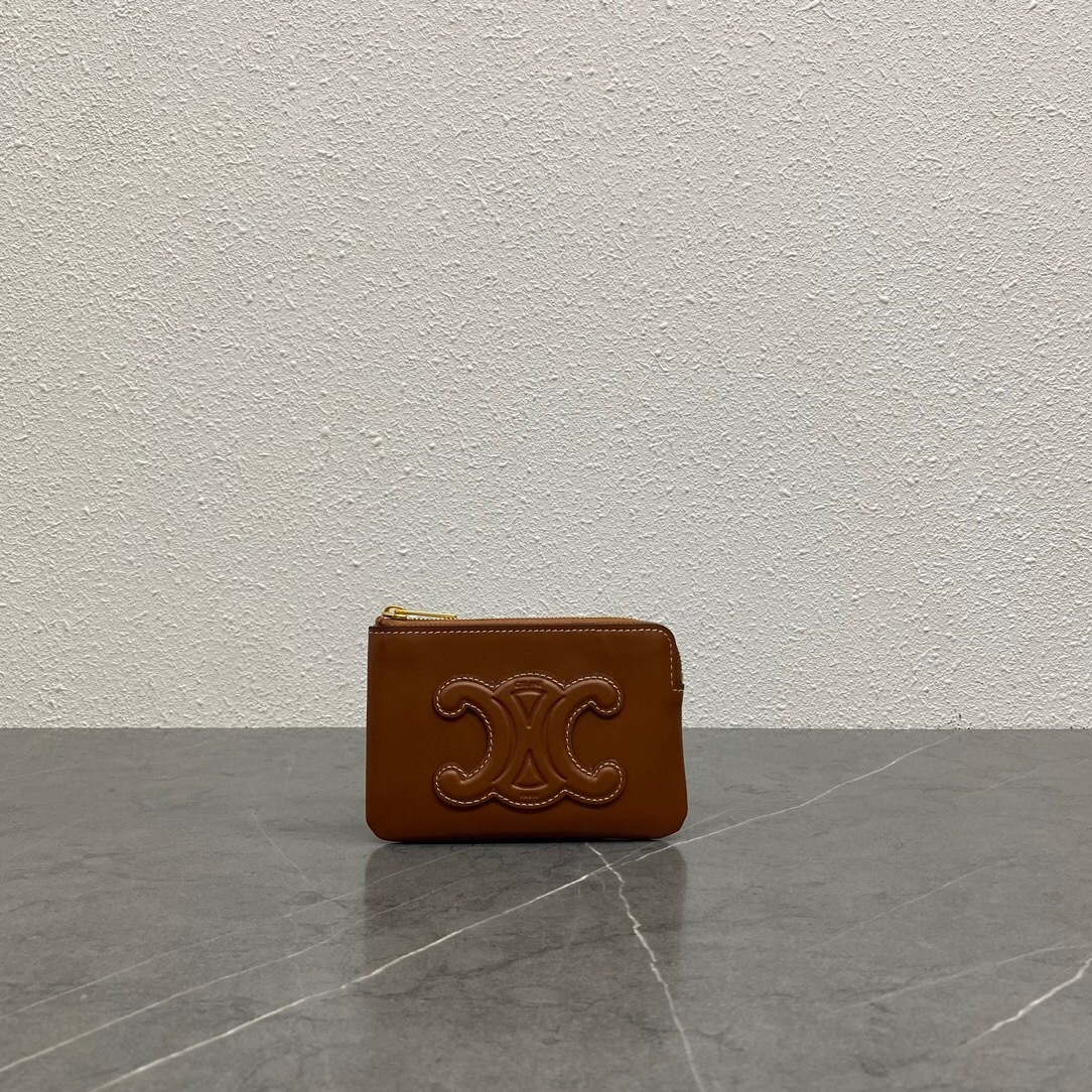 Celine Coin & Card Pouch in brown smooth calfskin