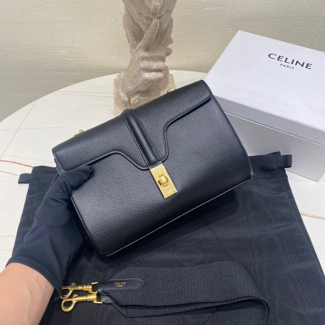 Celine Teen Soft 16 bag in black smooth calfskin leather
