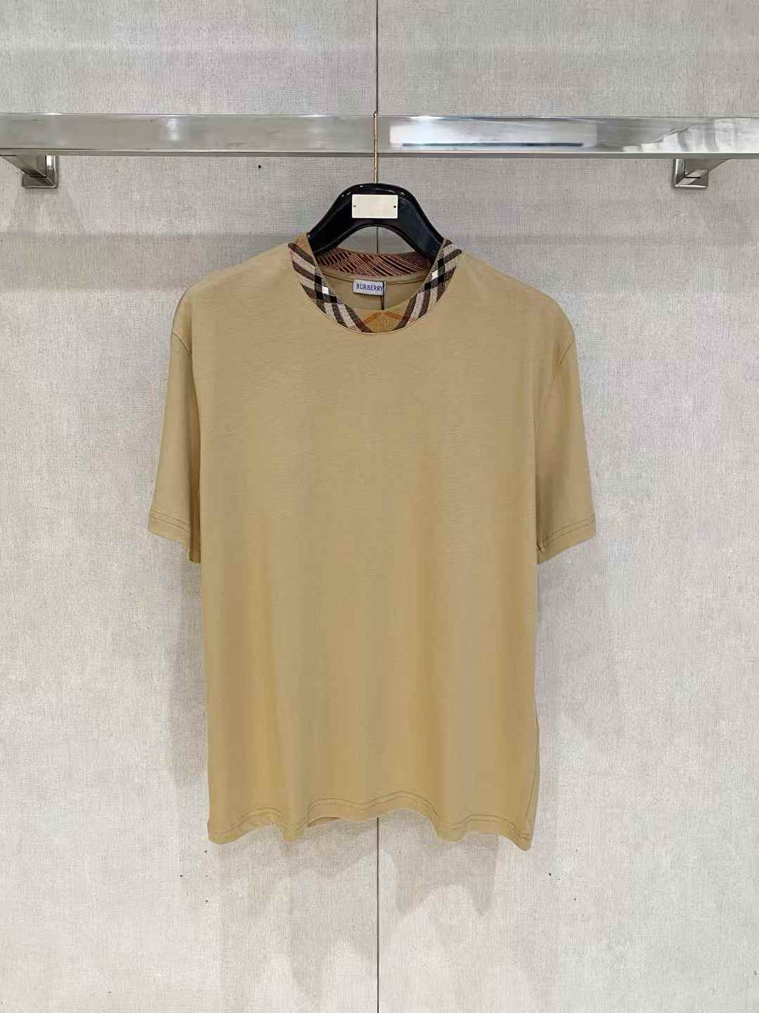 Burberry Check Trim Cotton T-shirt in Flax beige
