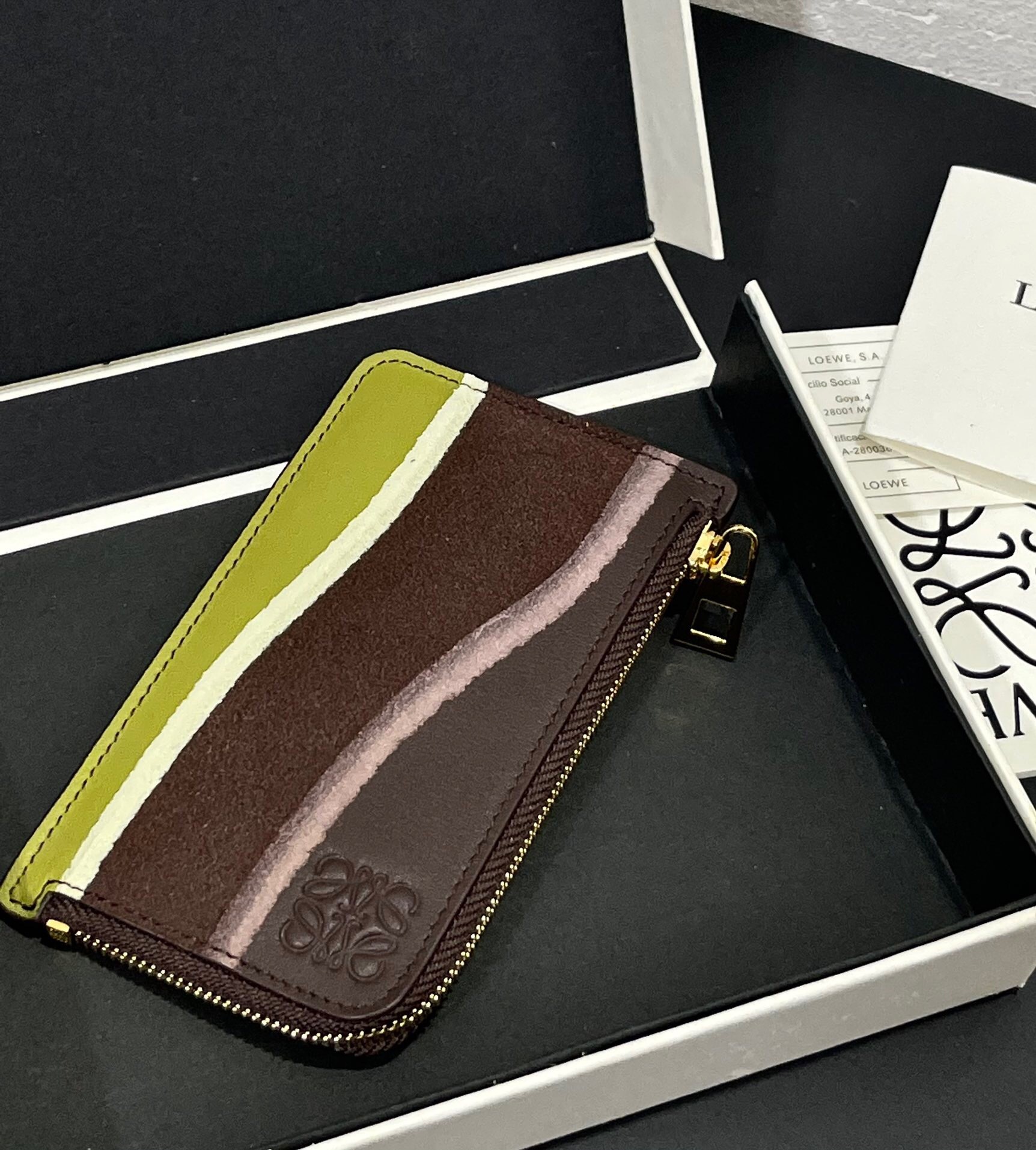 Loewe Landscape leather cardholder in Chocolate/Light Moss