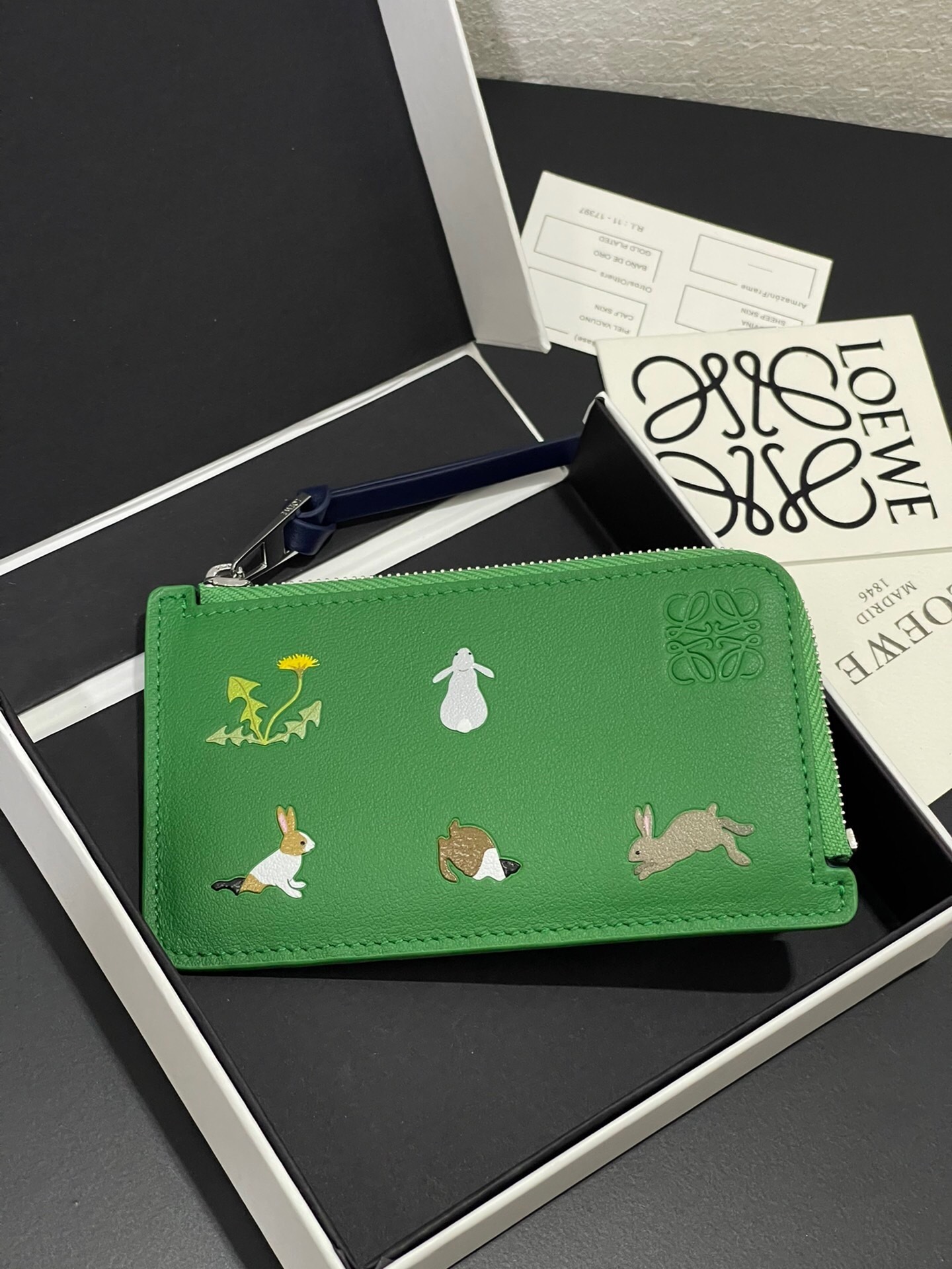 Loewe x Suna Fujita Bunnies Coin Card holder in tropical green nappa calfskin