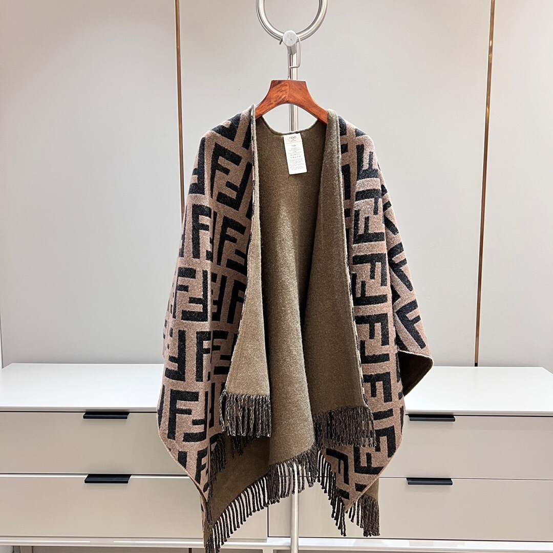 Fendi FF Poncho in wool and silk scarf