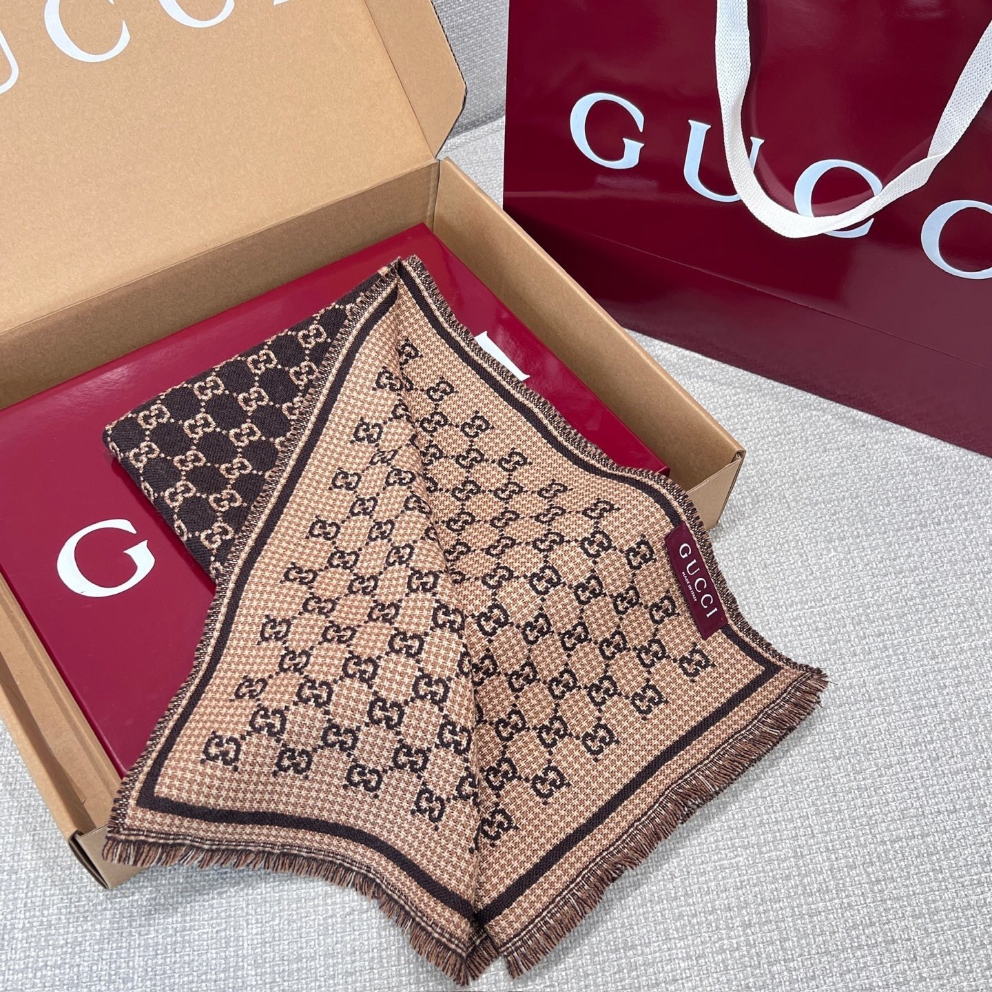 Gucci GG jacquard wool-silk scarf