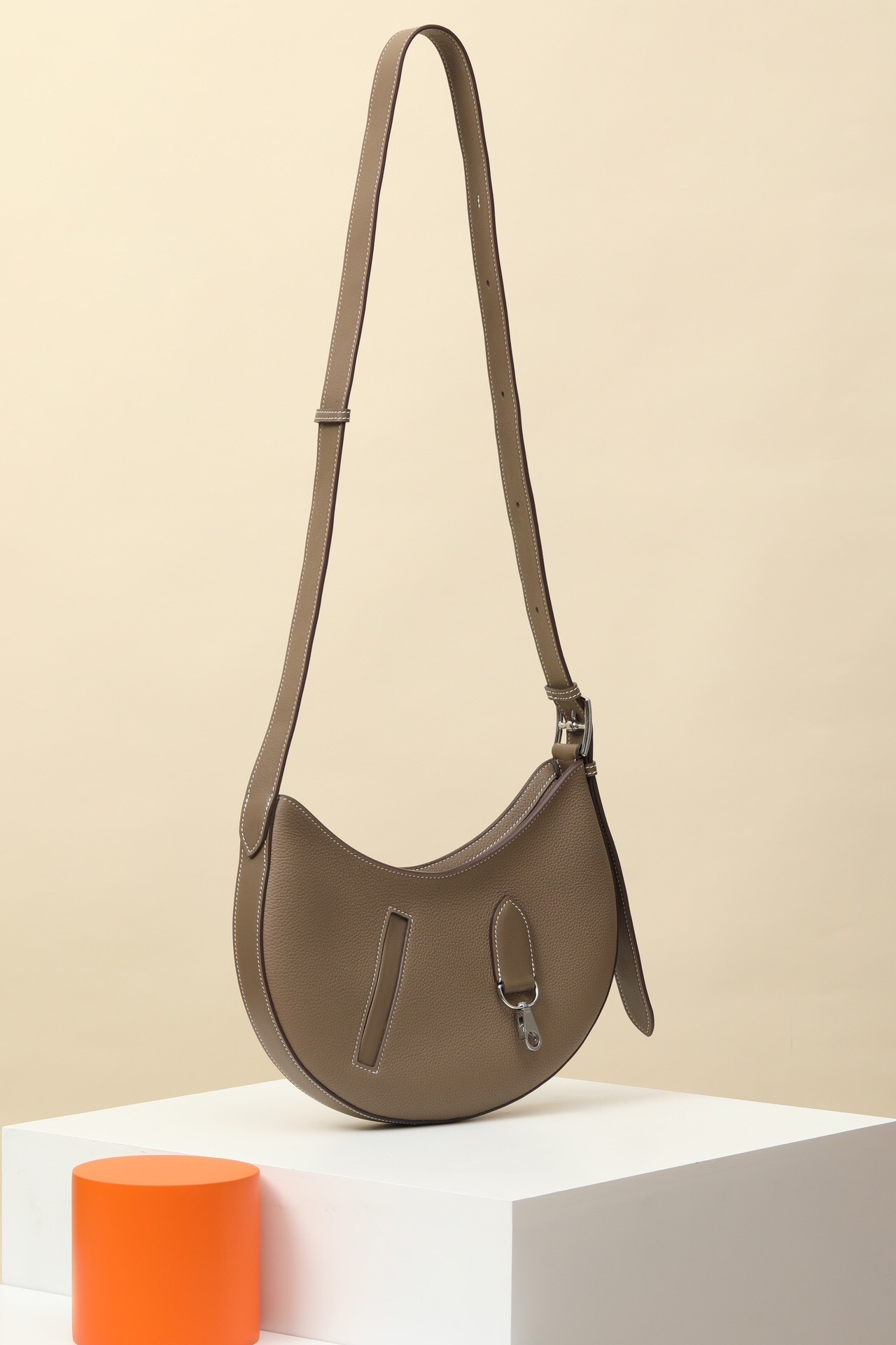 Hermès P'tit Arçon bag in Etoupe Togo and Swift leather with palladium hardware