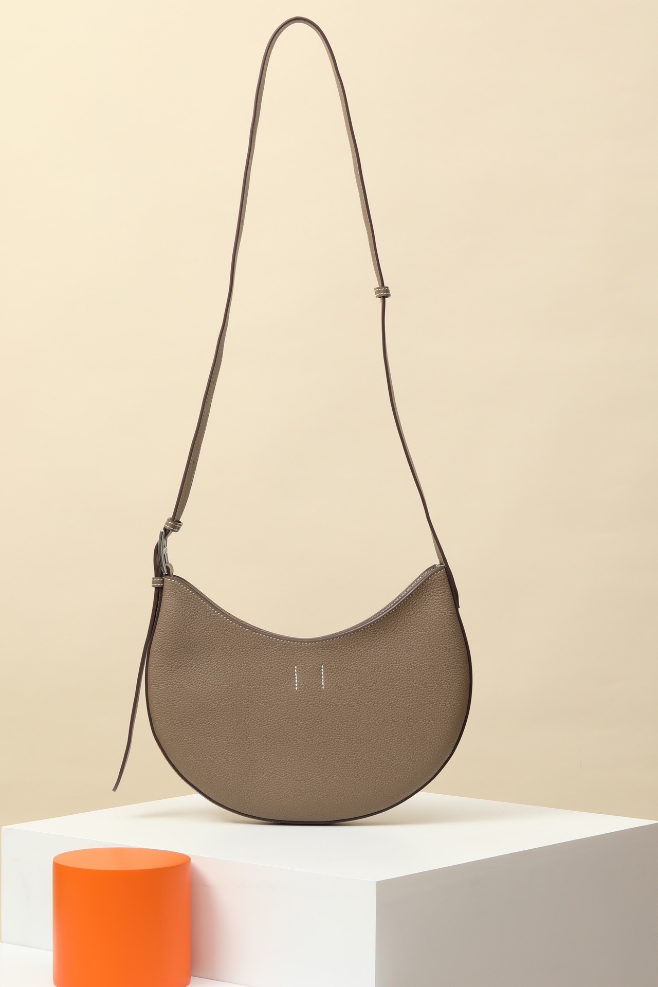 Hermès P'tit Arçon bag in Etoupe Togo and Swift leather with palladium hardware