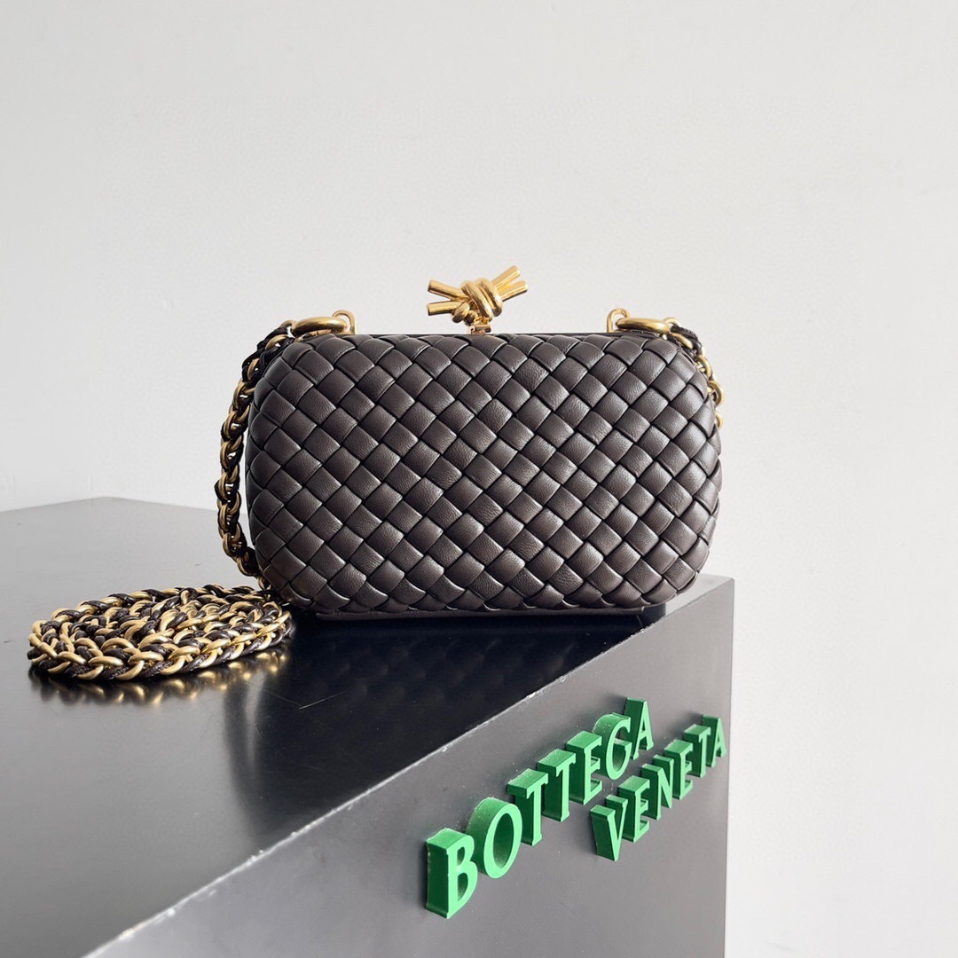 Bottega Veneta Knot Minaudiere clutch in dark leather with a chain strap