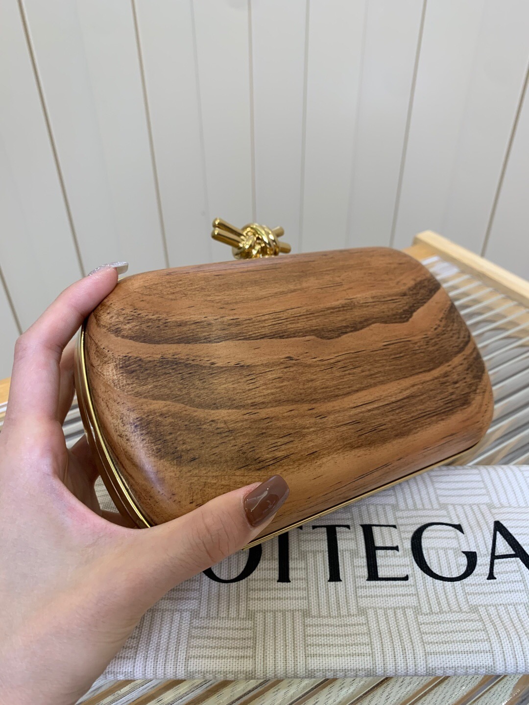 Bottega Veneta Knot Shou Sugi Ban wood clutch bag