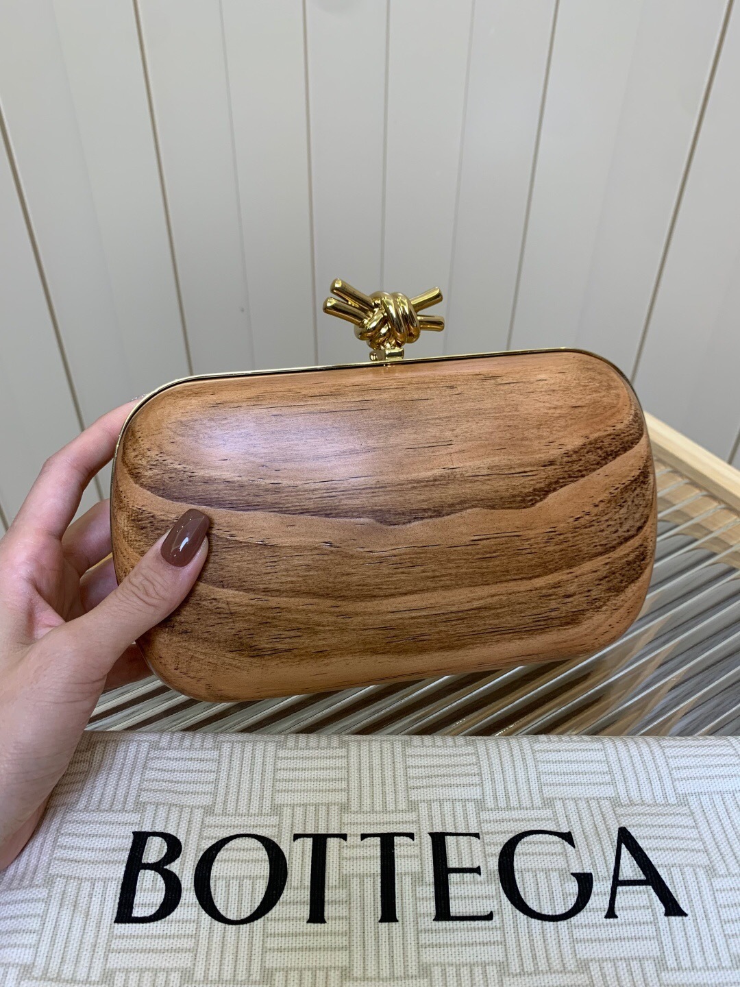 Bottega Veneta Knot Shou Sugi Ban wood clutch bag