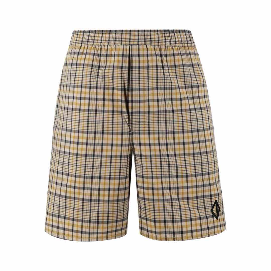 Dior Men's shorts in a beige and navy blue tartan cotton blend with a CD Diamond embroidery