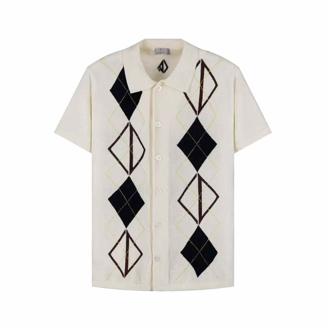 Dior CD Diamond shirt in a white cotton-blend intarsia knit with an argyle motif