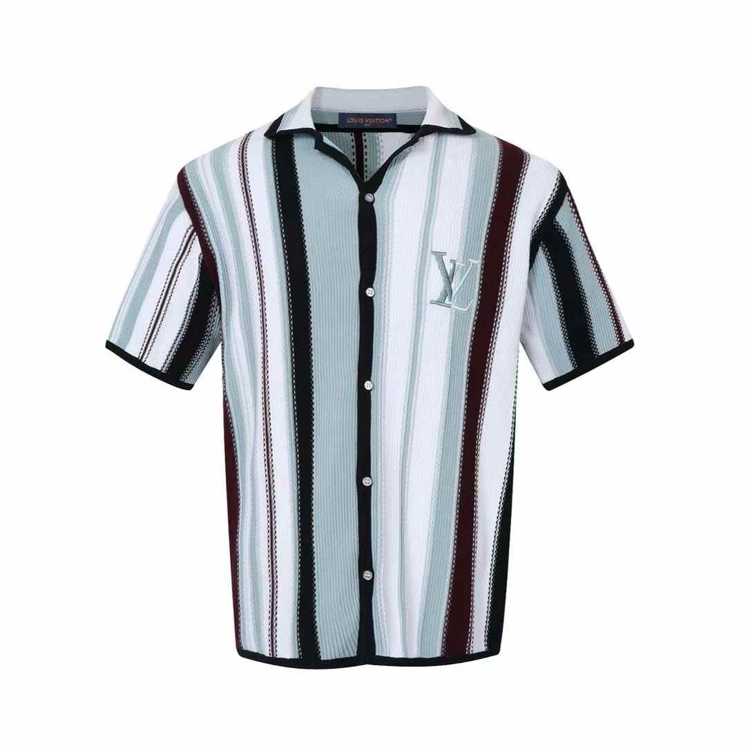 LV Striped Crochet Short-Sleeved Shirt in organic cotton