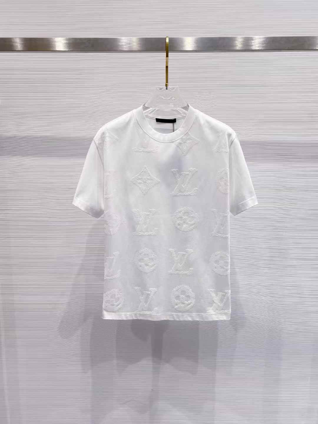 LV Monogram Embroidered Cotton T-Shirt in milky white