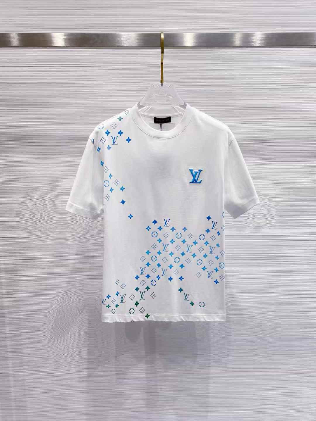 LV T-shirt with a blue monogram pattern