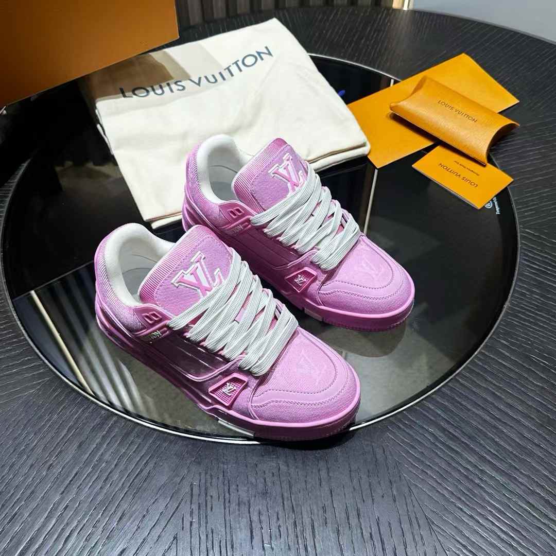 LV Trainer sneakers in a pink and white