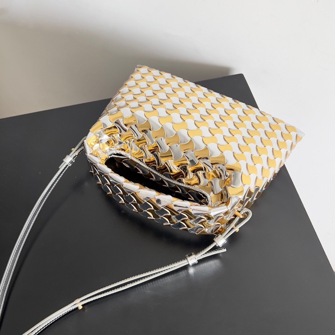 Bottega Veneta Mini Hop shoulder bag with a gold and silver mirror finish in intrecciato lamb leather