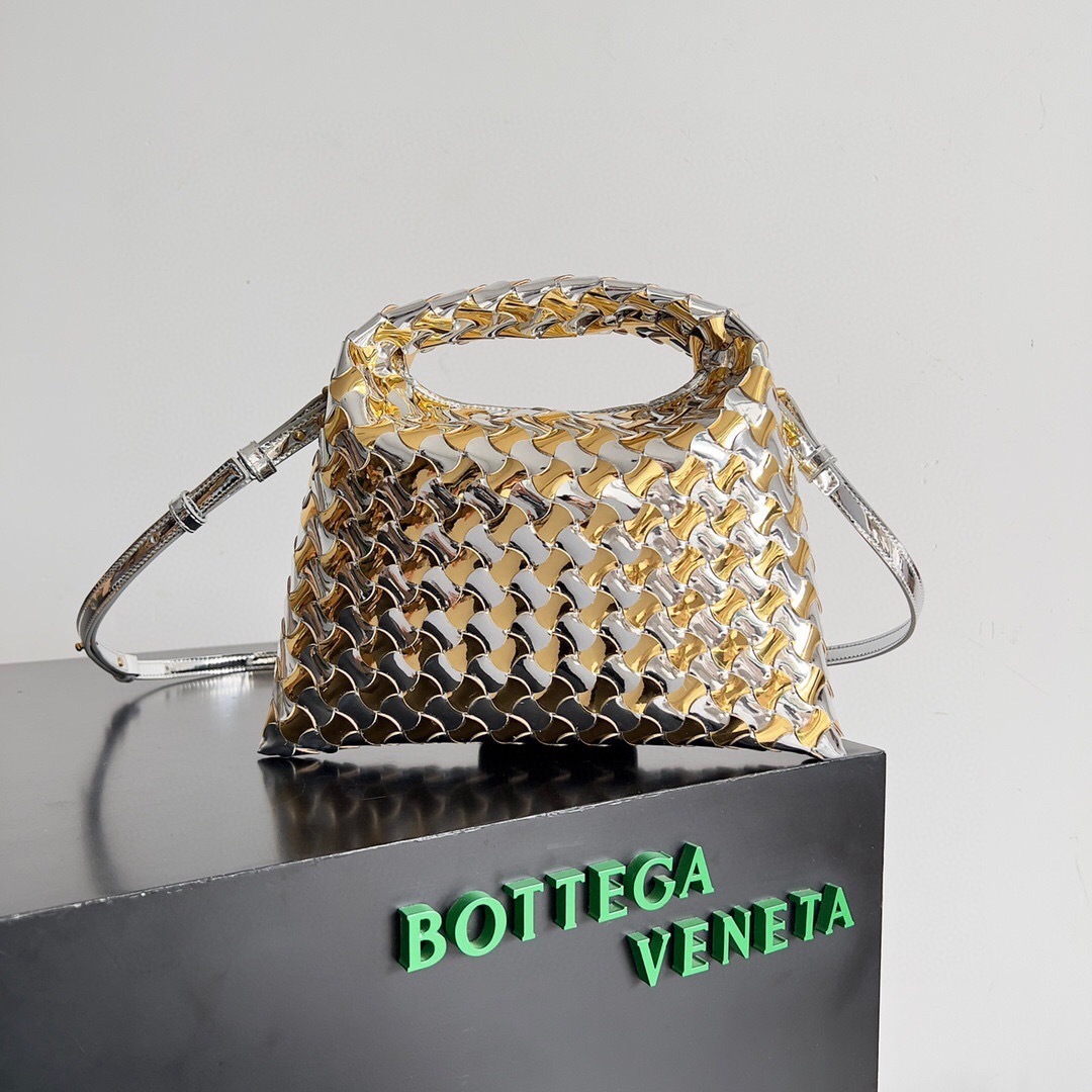 Bottega Veneta Mini Hop shoulder bag with a gold and silver mirror finish in intrecciato lamb leather