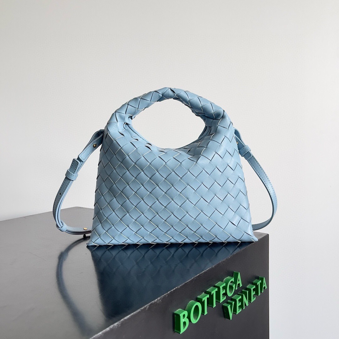 Bottega Veneta Mini Hop bag in the color ice or light blue leather