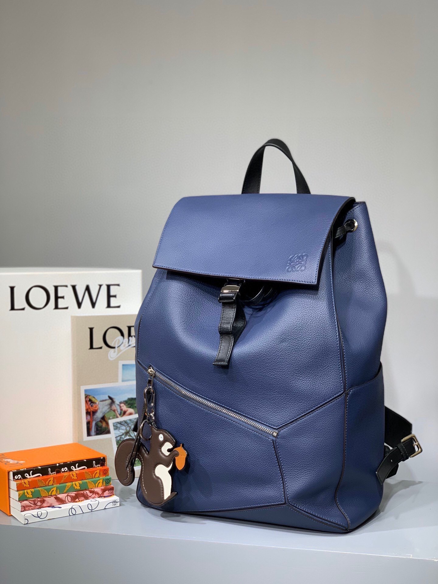 Loewe Puzzle Backpack in blue leather