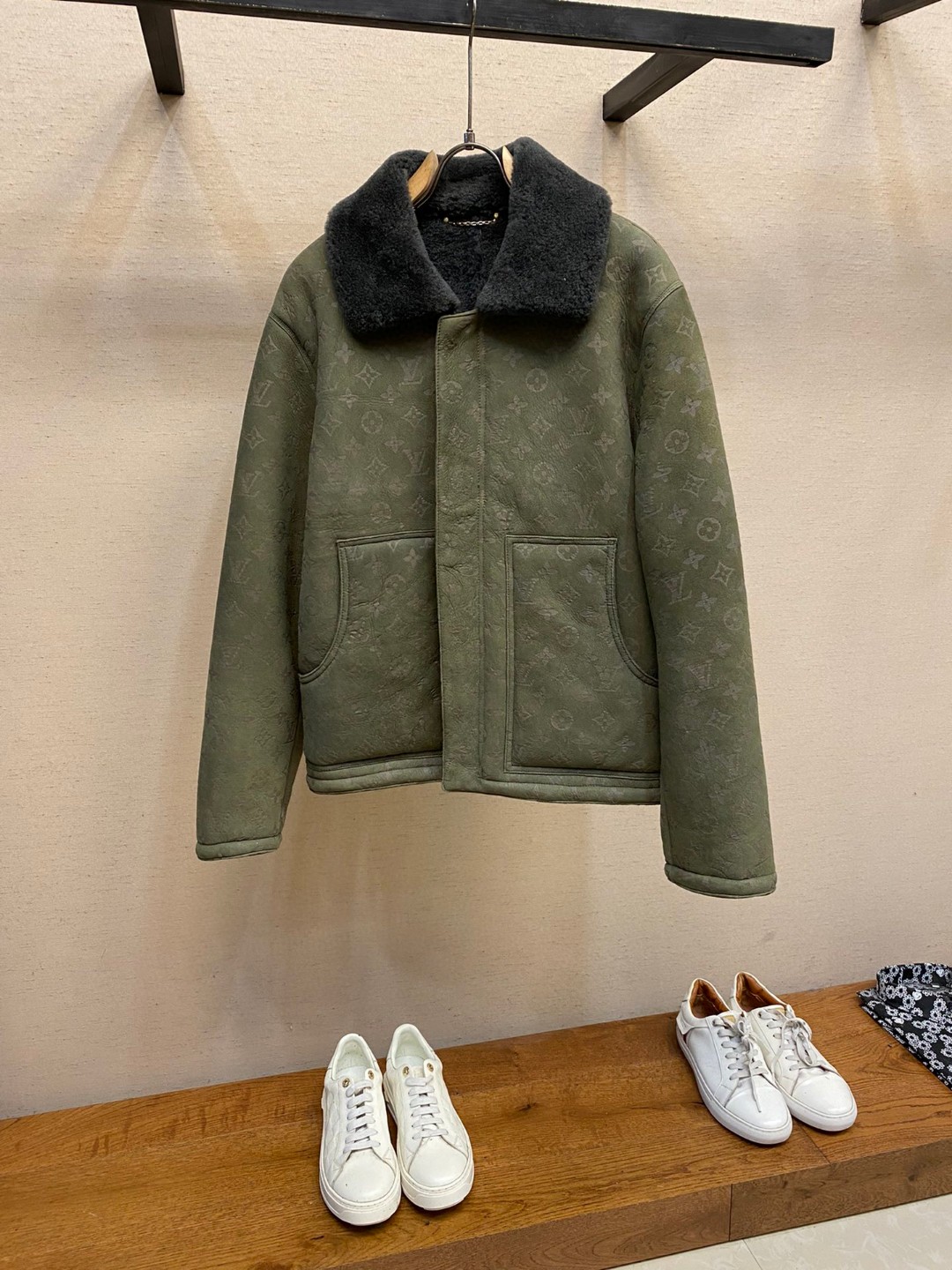 LV men's shearling jacket with a fur collar