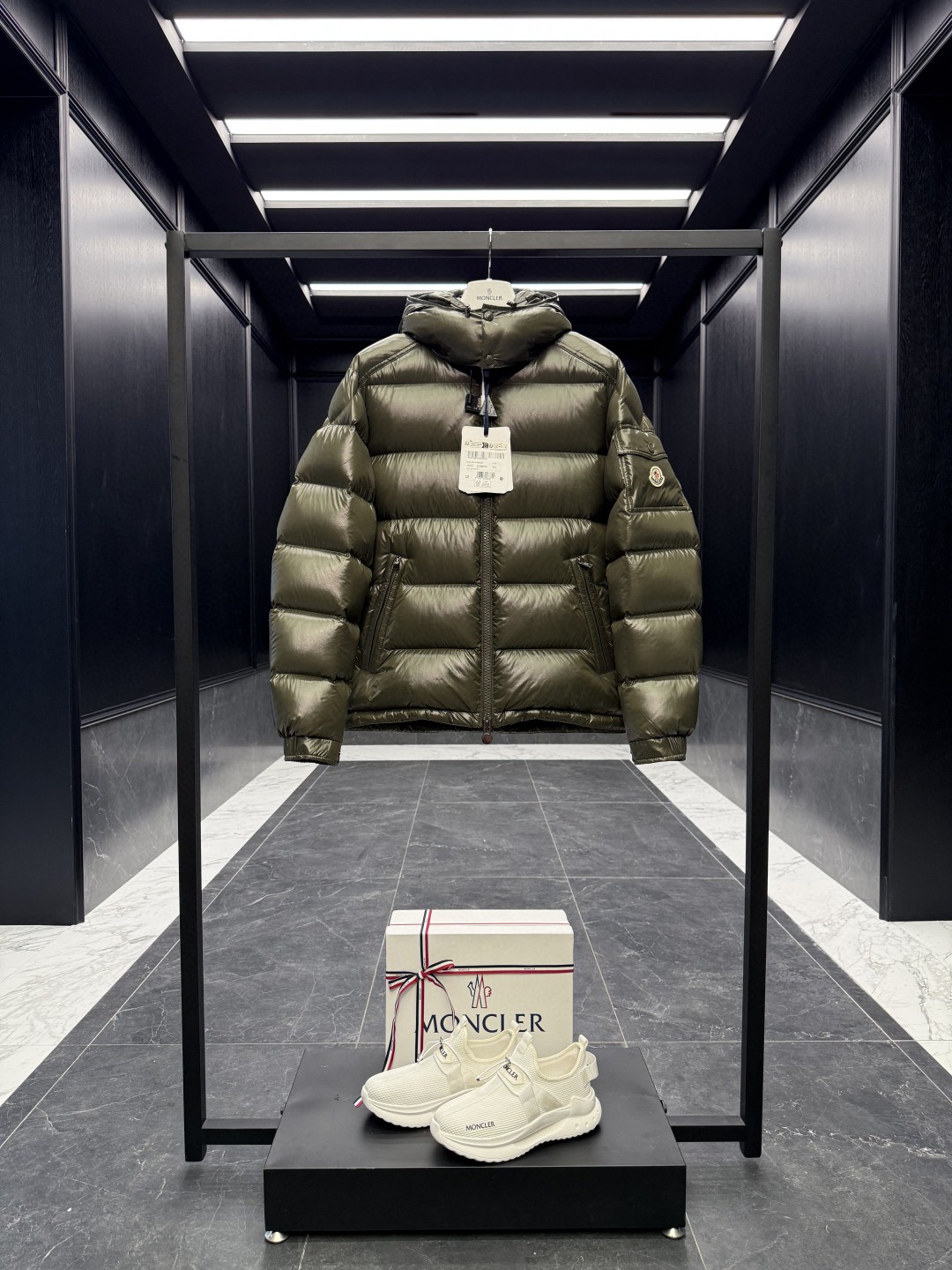 Moncler Maya short down jacket in olive green